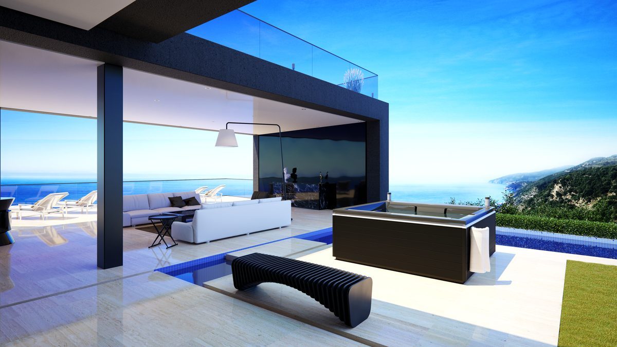 Spa design LATITUDE 59° sur une terrasse contemporaine